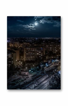 City by night, Moon light, Europe, Poland, Mazovia