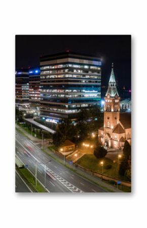 Katowice nocą - Panorama miasto wieczorem - praca w biurze nocą 