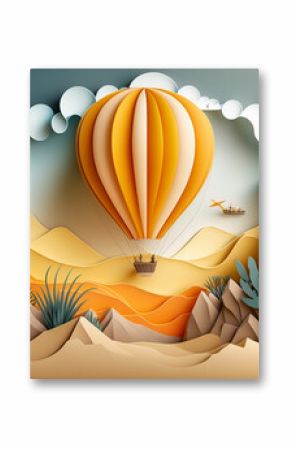 Hot air balloon flying over beach, travel, summer vacation concept.Generative ai.