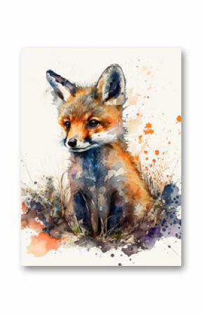 Watercolor Baby Fox Whimsical Forest Wildlife, baby cub,Nature,animal,Autumn,Woodland creatures,Gentle,Young,Earthy,portrait,playful,