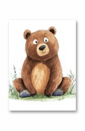 For kids, watercolour bear illustration with woodland animals