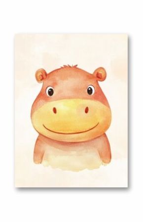 Hippo illustration for kids in watercolor. Safari animal illustration