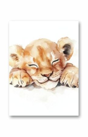 Lion illustration in watercolor. Safari animal illustration for children