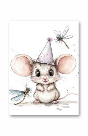 Children's watercolor mouse illustration.