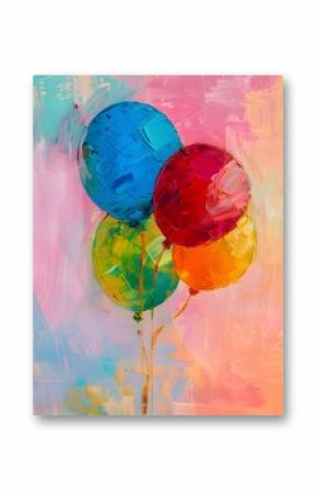 A vibrant, abstract painting of a bunch of balloons, a soft pastel backdrop, modern background, freedom concept, birthday backdrop