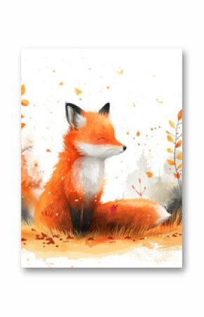 Nordic kid's hand drawn fox in the forest . Creative children texture for kids textiles, fabrics, decor, wallpapers.