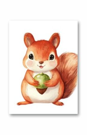 Woodland animal illustration for kids. Watercolor squirrel