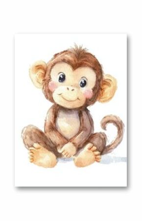 Monkey watercolor illustration. Safari animal illustration for children