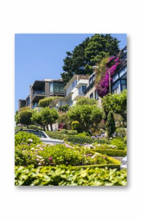 View of Lombard Street, the crookedest street in the world, San