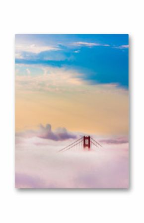 World Famous Golden Gate Bridge in thich Fog after Sunrise