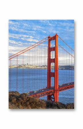 vertical view of famous Golden Gate Bridge