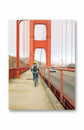 Cyicling in the Golden Gate bridge, San Francisco, Usa