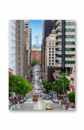 San Francisco downtown and Cable car, an iconic tourist attraction in San Francisco, CA.