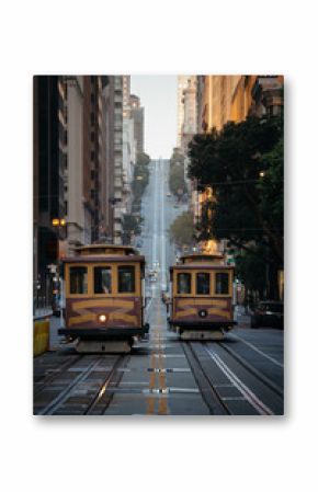 San Francisco Cable Cars on California Street at sunset, California, USA