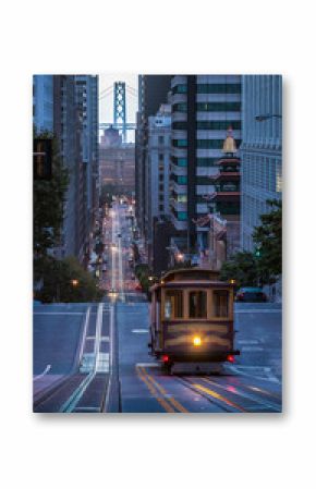 San Francisco Cable Car on California Street in twilight, California, USA