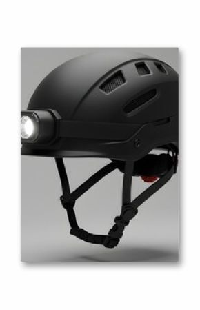 Black Industrial Safety Helmet with Integrated Headlamp - 3D Render