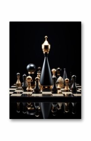 Aesthetic chess set with gold pieces against a dark backdrop