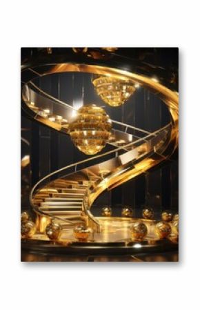 Glittering golden spiral staircase in a luxurious room