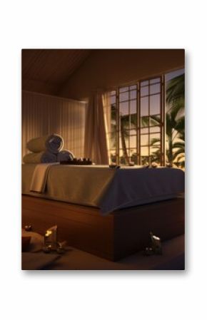 Luxurious bedroom set with candlelit ambiance