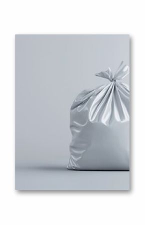 Full Tied White Plastic Garbage Bag on a White Seamless Background. Studio Shot.