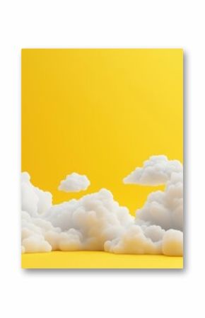 Fluffy White Clouds Floating Gently on a Bright Yellow Background in a Minimalist 3D Render