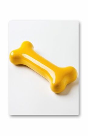 A bright yellow plastic bone toy on white background. Good for pet or dog chew toy.
