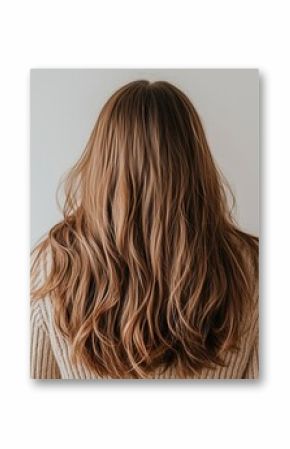Back view of a woman with dry and frizzy hair before shampooing in studio shot.