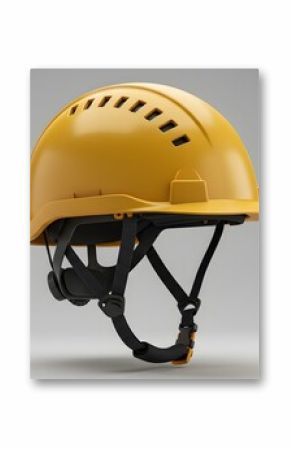 Yellow Safety Helmet with Chin Strap - Construction Hard Hat 3D Render