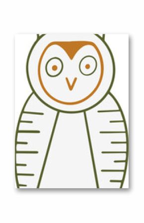 Minimalist flat design owl is showing green outline and striped wings, transparent background