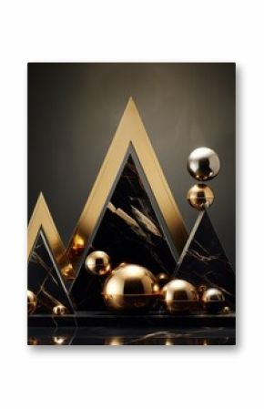 Luxurious geometric display of spheres and pyramids