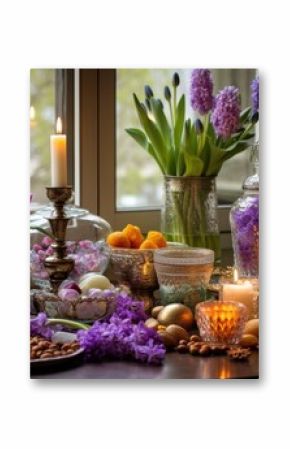 Purple tulips table decorated
