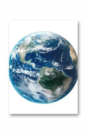 Earth globe with detailed continents and oceans, realistic rendering,isolated on white background.