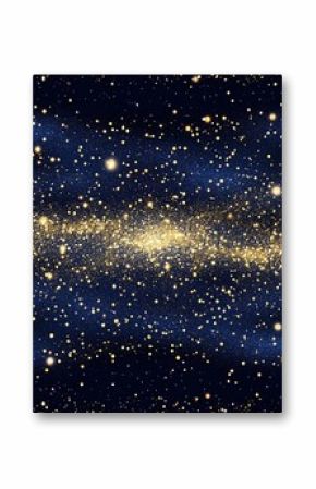 Elegant dark blue background with golden glittering sparkles, cosmic shiny texture