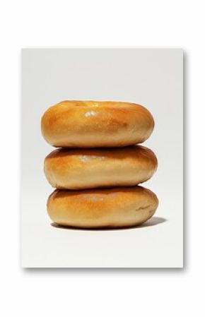 Stack of Three Plain Bagels on White Background in Simple Close-up Studio Shot