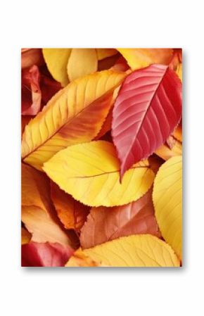 Pile of Colorful Autumn Leaves in Red Yellow and Orange on The Ground Surface