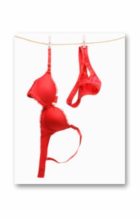 Woman's red underwear hanging on rope