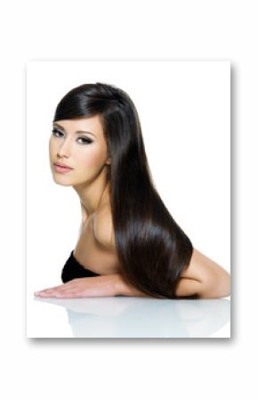 Beautiful young woman with long straight brown hair