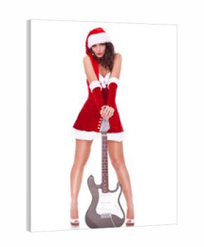 sexy young santa woman with guitar