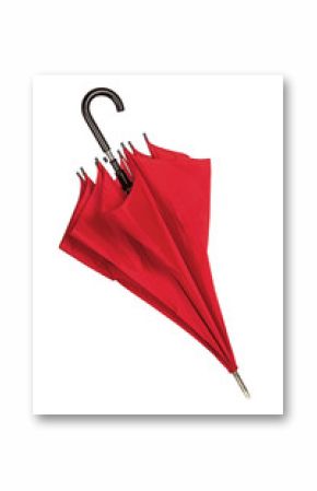 Closed red umbrella over white