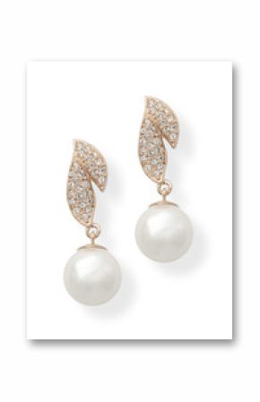 gold earrings with pearls isolated on white