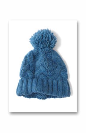 A knitted winter bobble hat isolated on a white background