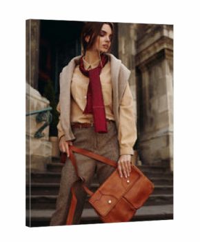 High Fashion Clothing. Woman In Fashionable Clothes In Street