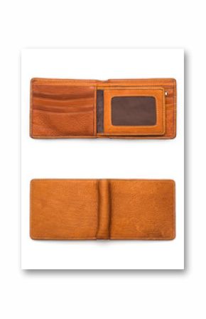 genuine leather wallet brown color, double side of brown color genuine leather wallet isolated white background.