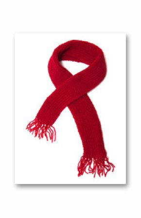 Red knitted scarf on a white background.