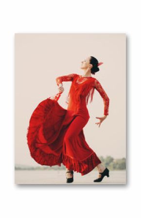 Flamenco dancer Spain womans in a long red dress