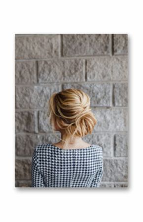 Blonde Woman hairdo french twist, rear view