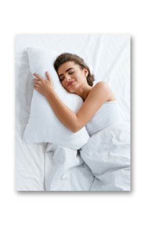 Healthy Sleep. Woman Sleeping On White Bedding