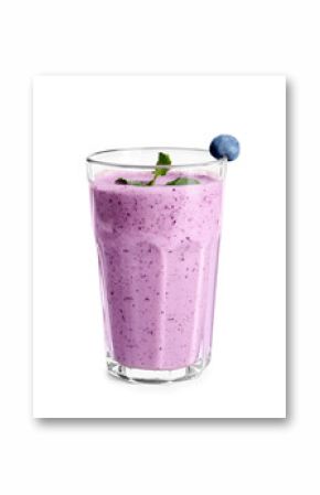 Tasty blueberry smoothie in glass on white background