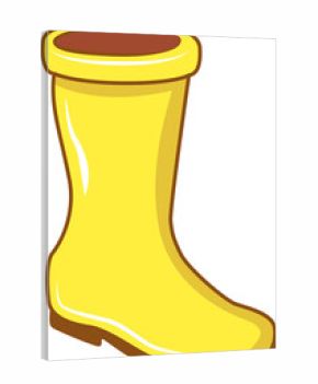 Cartoon-style yellow rubber boot is being shown in transparent background, showing glossy shine
