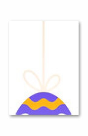 Egg ornament is hanging by thin string forming bow knot in flat design, transparent background